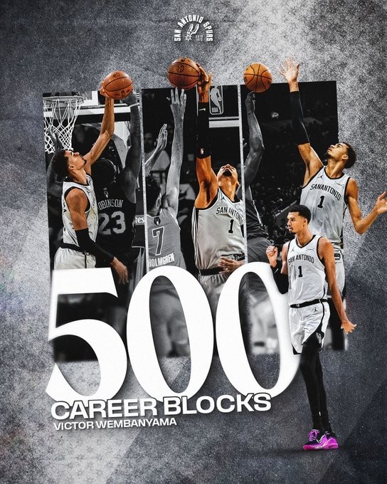 体育娱乐-文班亚马生涯盖帽数达到500 历史第二年轻&amp;143场历史第四快